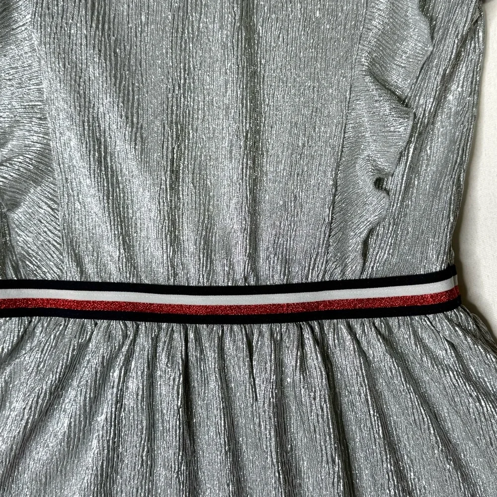 Tommy Hilfiger Girls Silver Metallic Dress with Ruffle Detail Size 16
